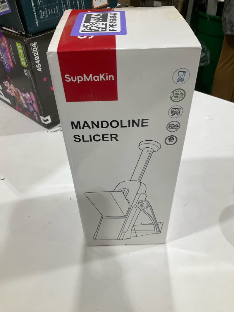 Condition photo showing New/Like New for SupMaKin Safe Mandoline Slicer for Kitchen, Potato Slicer for Chips, Vegetable & Food Cutter,Thickness Adjustable 0.1-8 mm, Kitchen Faster Slice Artifact (Only Slicer) (Just Slicer) Green