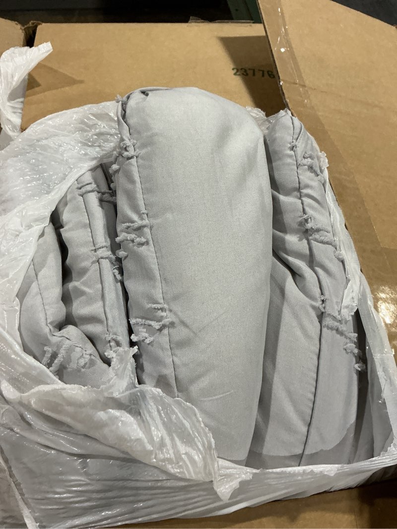 Condition photo showing As Is for Andency Silver Grey Comforter Set for Queen Size Bed, Boho Grey Soft Warm Bedding - 3 Pieces Gray Chevron Tufted Aesthetic Polyester Lightweight Comforter 02 - Silver Grey Queen (90"x90")