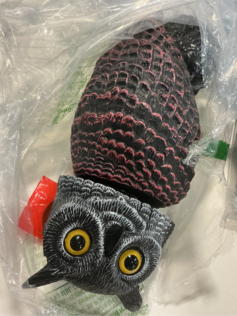 Condition photo showing Good Condition for fake owl decoys to scare birds away-15.8 inch, rotating head sculptures, nature enemy scarecrow plastic owl statues, bird control and pigeon deterrent outdoor for outside, patio, yard