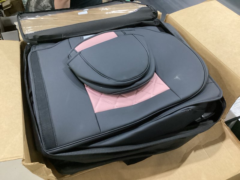Condition photo showing Good Condition for coverado leather seat covers, car seat covers full set, waterproof faux leather pink & black seat covers, car seat protectors 5 seats, automotive seat covers universal fit for most cars suv trucks black&pink full set