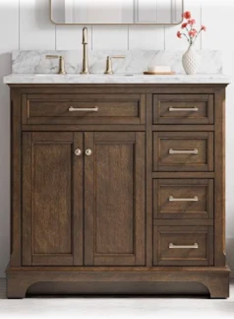  allen + roth Roveland 36-in Deep Walnut Undermount Single Sink Bathroom Vanity with Natural Carrara Natural Marble Top in Brown |