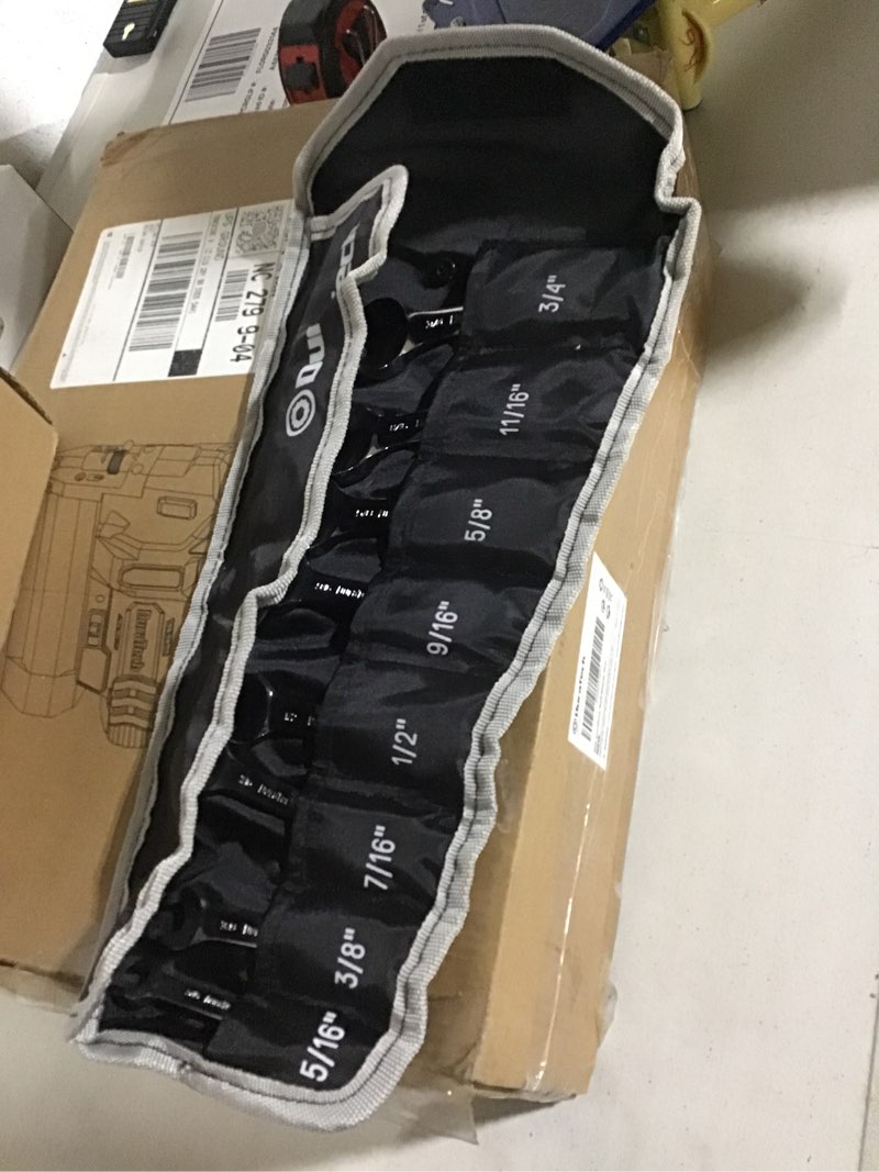 Condition photo showing New/Like New for duratech stubby ratcheting combination wrench set, sae, 8-piece, 5/16'' to 3/4'', cr-v steel, with rolling pouch