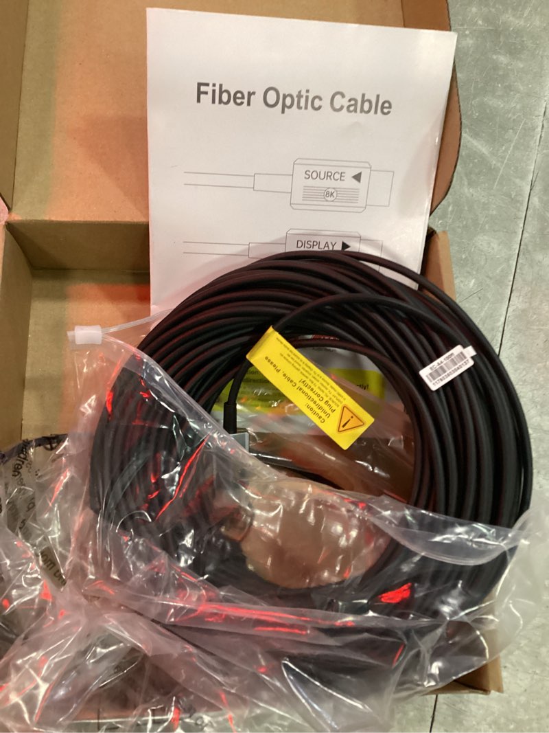Condition photo showing As Is for 8k fiber optic hdmi cable 50 ft, 48gbps long hdmi 2.1 cable 8k@60hz/4k@120hz, ultra hd hdr, earc, directional (source to display), for ps5 4 3/xbox/tv/monitor/laptop/projector/blu-ray 50ft