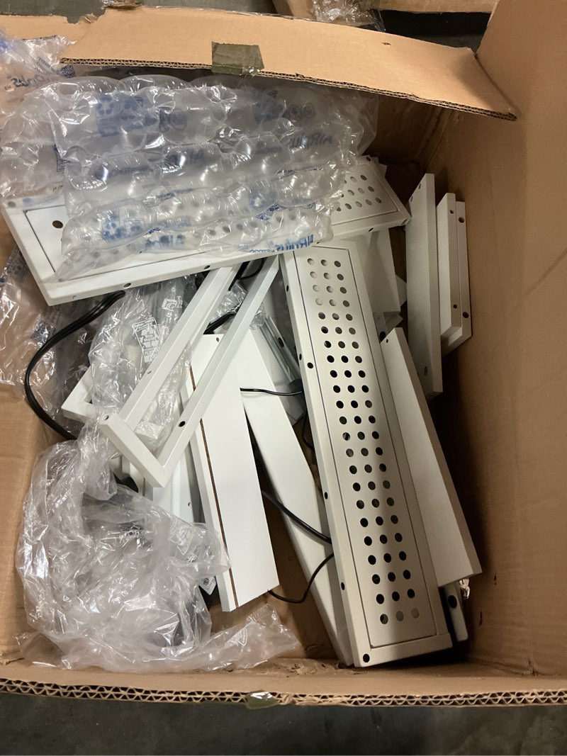 Condition photo showing As Is for white gondola shelves - 48 in x 14 in(similar)(incomplete)