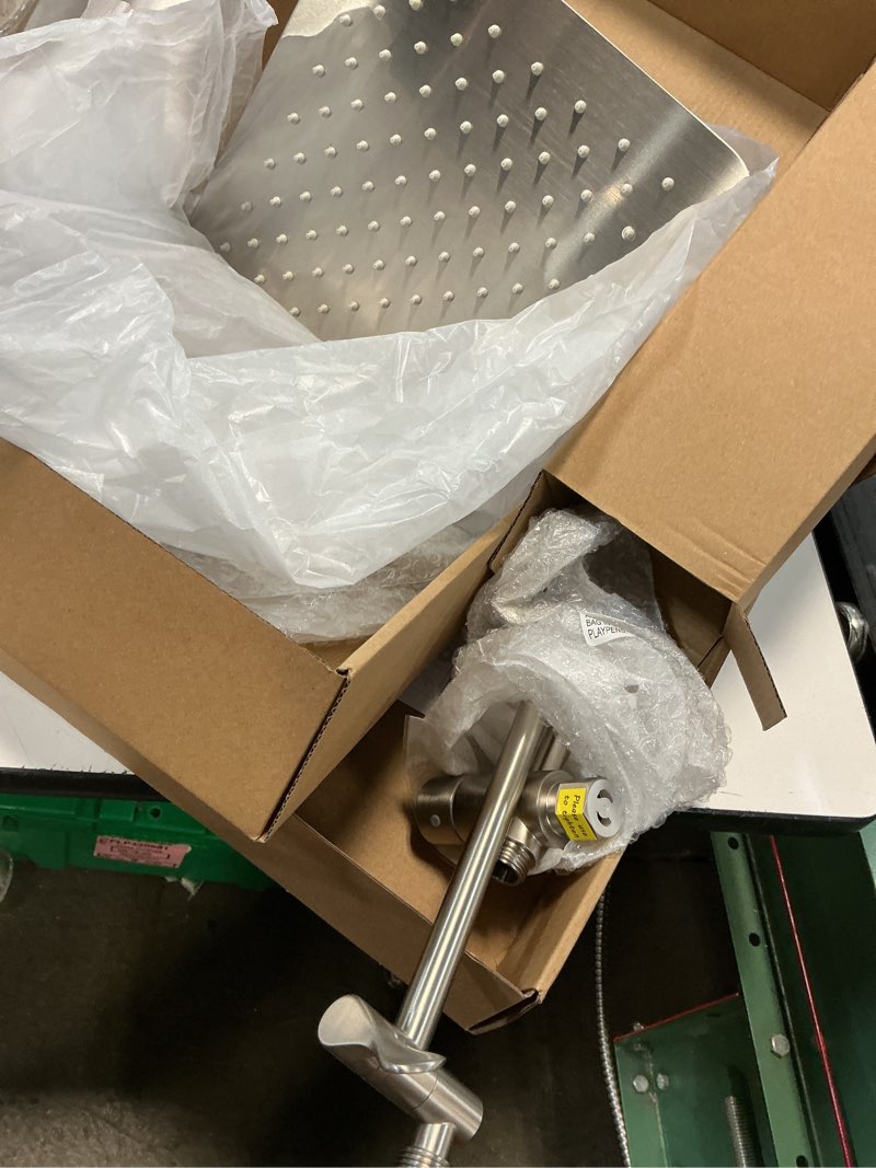 Condition photo showing Good Condition for veken all metal 10" brushed nickel shower head with handheld, luxurious square high pressure double rain shower heads with power-wash hand held, dual detachable rainfall showerhead,bathroom upgrade contemporary brushed nickel