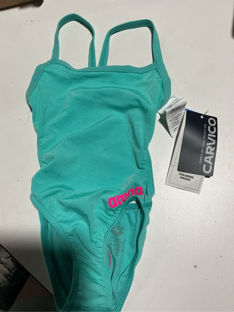 Condition photo showing New/Like New for arena womens solid team swimsuit challenge back maxlife open back bathing suit athletic swimwear 20 water/shocking pink