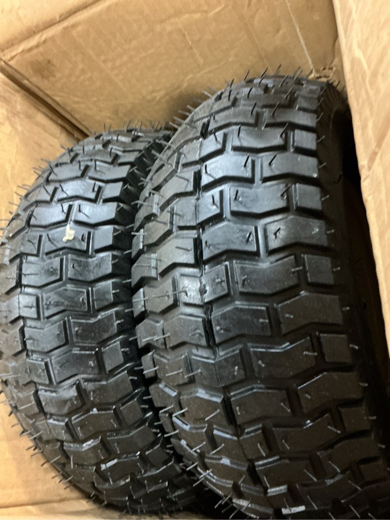 Condition photo showing Good Condition for ar-pro (2-pack) 13x5.00-6 tire and wheel assembly, 4-ply tubeless lawn mower front tire with 3" centered hub & 3/4" bushings, 400 lbs load capacity 13 x 5.00-6" tubeless (centered hub) yellow