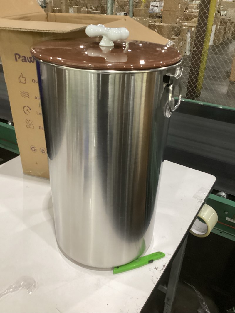 Condition photo showing Good Condition for 35 lbs stainless steel dog food storage container with airtight lid & ceramic bone handle, large metal dog food bin for dogs & cats, keep fresh, easy to clean