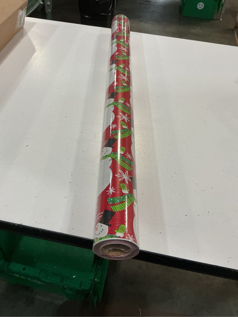 Condition photo showing New/Like New for american greetings reversible christmas wrapping paper jumbo roll, snowmen & plaid (1 pack, 175 sq. ft.) (b07v8k3lvn)