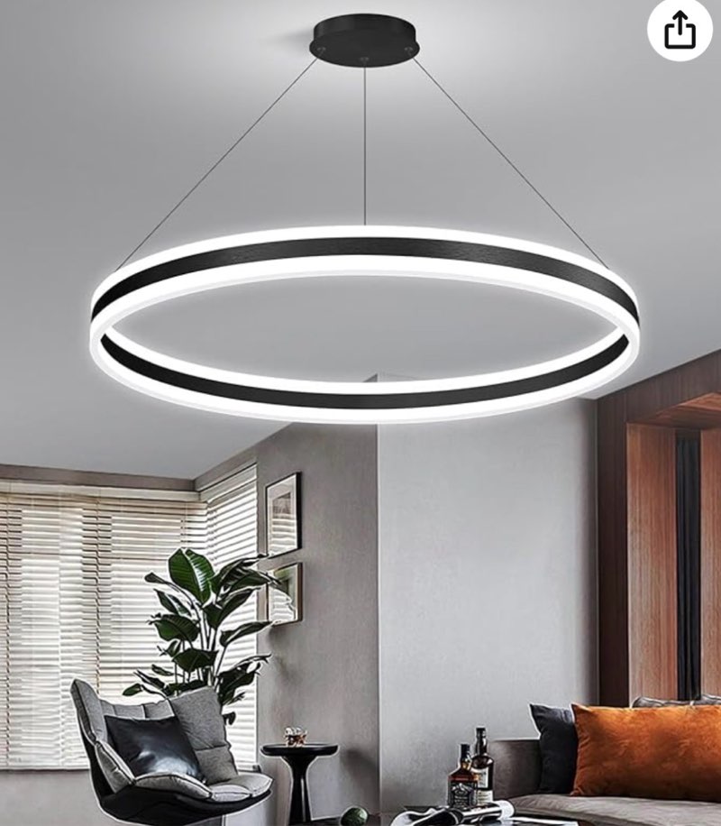 d31.5'' modern ring chandelier for dining room led dimmable pendant lighting high ceiling chandelier for living room foyer bedroom entryway 3000k-6000k black