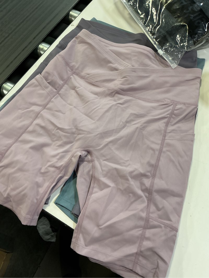 Condition photo showing Good Condition for neleus womens v cross waist spandex shorts for yoga athletic bike with pockets light blue+light purple+light pink us size l