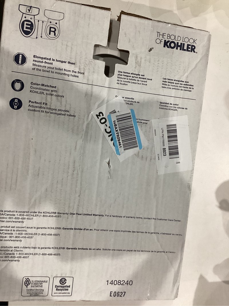 Condition photo showing Good Condition for KOHLER 20110-0 Brevia, Slow Close Toilet Seat, Elongated Toilet Seat, Grip-Tight Bumpers Quick-Attach Hardware, White White Elongated Quiet-Close