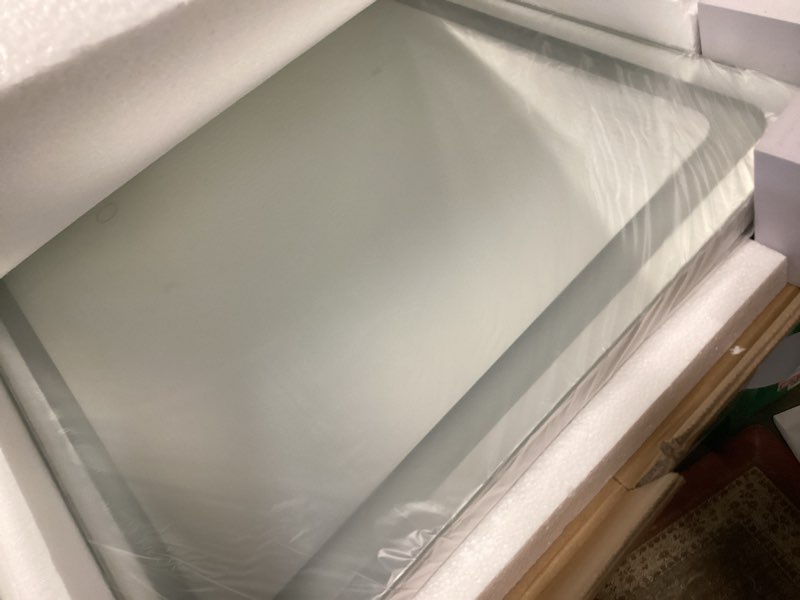 Condition photo showing New/Like New for Hasipu Full Length Mirror with Lights, 56" x 16" LED Floor Mirror, Full Body Dressing Standing, Hanging Mounted Mirror for Living Room Bedroom Cloakroom, Round White White 56"L x 16"W