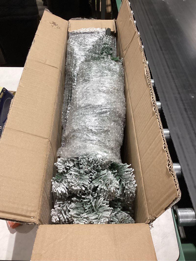 Condition photo showing As Is for Artificial Christmas Tree, 4.5Ft Fake Christmas Trees with Lights, Snow Flocked Pencil Spruce Xmas Tree Foldable Stand Hinged for Home, Party, Office Decoration 4ft 4in