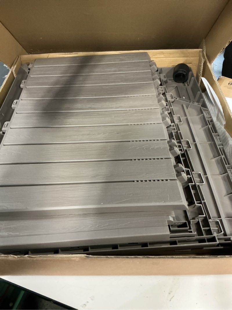 Condition photo showing As Is for Fancyango Large Dog House Outdoor Indoor for Medium Large Dogs, Sturdy Plastic Waterproof Doghouse with Air Vents and Elevated Floor, Easy Clean and Assemble (Grey, 36.2''L×38''W×38''H) Grey 36.2''L×38''W×38''H