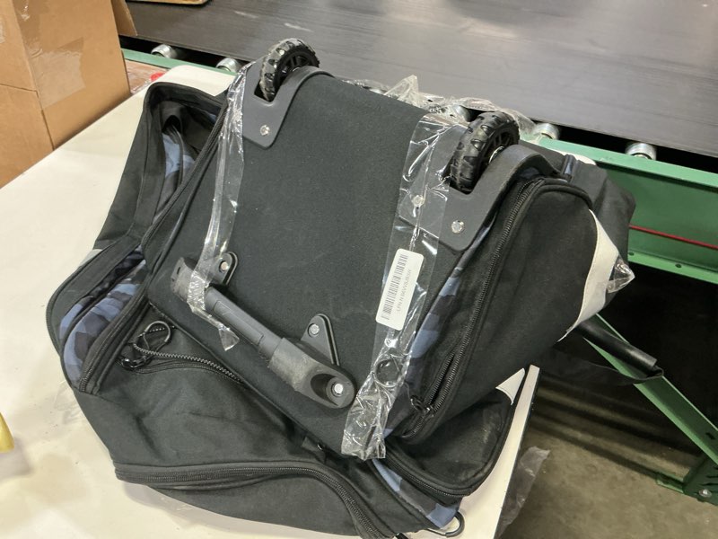Condition photo showing As Is for fanwoli 100l rolling catchers gear bag for baseball softball, tactical strike edition, fits full set & 8 bats, all-terrain wheels, stand-up base, vented shoe zone, reflective strip, fence hooks shadow camo