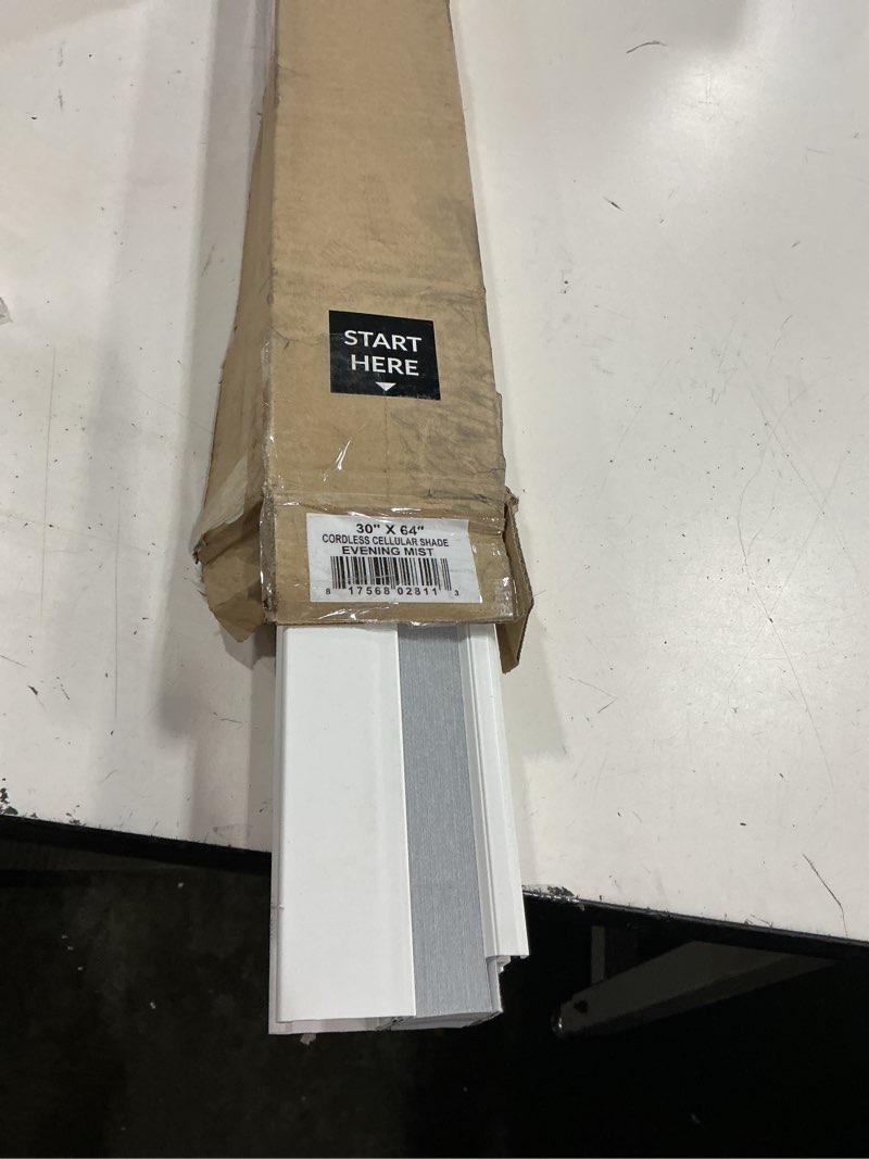 Condition photo showing Good Condition for chicology cellular shades – cordless honeycomb blinds, blackout or light filtering window shades for home, bedroom, living room, kitchen, office & door windows – evening mist, 30" w x 64" h evening mist (blackout) 30"w x 64"h
