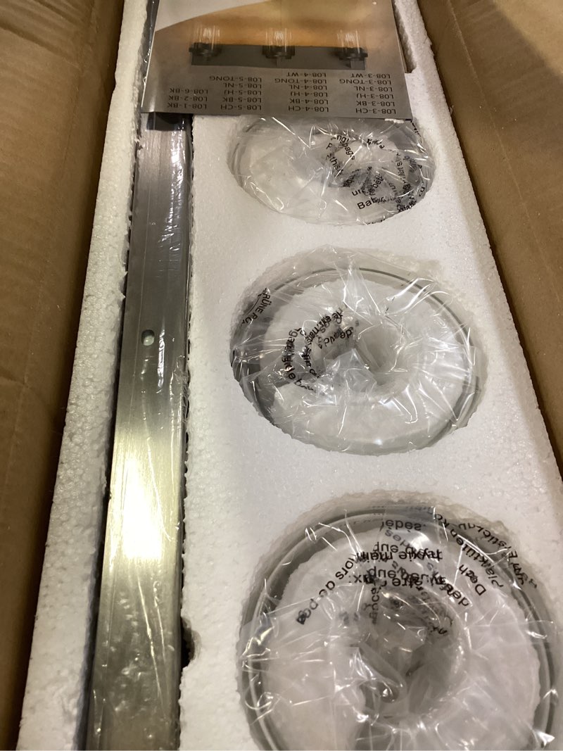 Condition photo showing Good Condition for bathroom lighting fixtures, 3-light bathroom vanity lights over mirror, brushed nickel vanity light with glass shade, modern vanity lighting fixtures for bathroom, bedroom, hallway 3-light brushed nickel