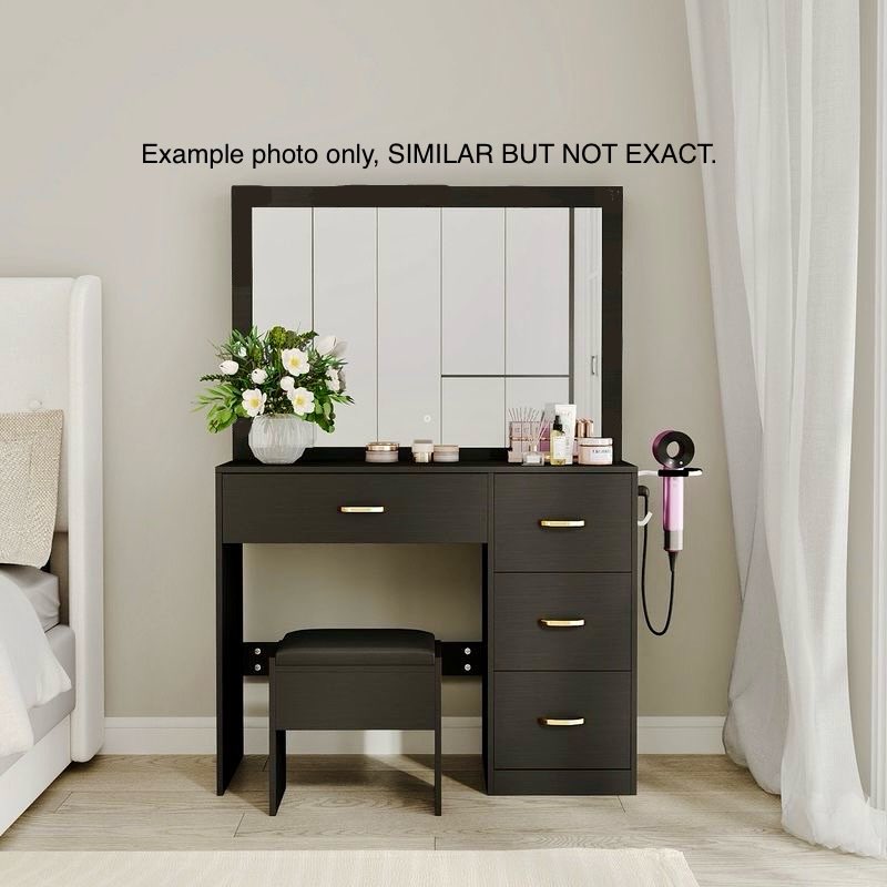 PHOTO USED IS NOT EXACTLY HOW THE PRODUCT LOOKS OPEN UPON ARRIVAL,POSSIBLE MISSING/DAMAGED PARTS AS IS!     YITAHOME Makeup Vanity Set with Power Strip, 4 Storage Drawers