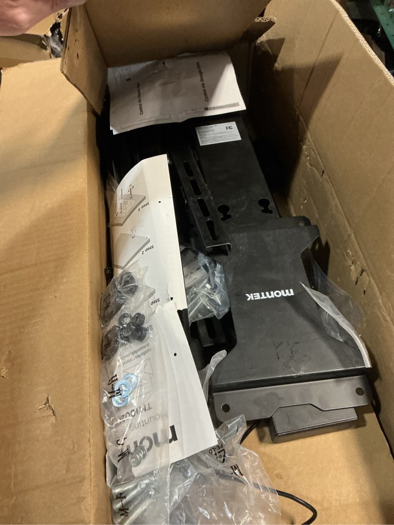 Condition photo showing As Is for montek motorized ceiling tv mount with remote for 43-86 inch tvs, electric tv mount motorized drop down for flat and pitched roof,holds up to 99 lbs, 4x load tested, app and voice control