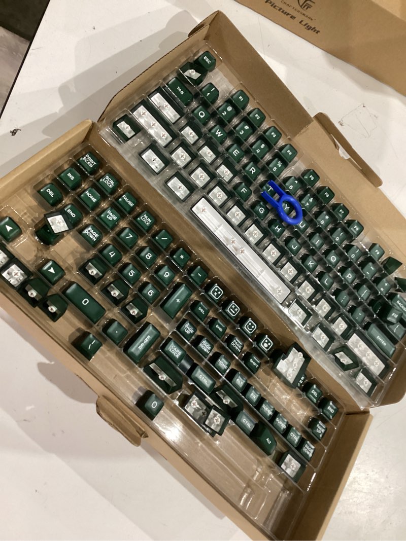 Condition photo showing As Is for 142 keys pbt doubleshot sa keycaps dark green translucent keycaps set fit for 61/64/87/104/108 cherry mx switches iso ansi mechanical keyboard
