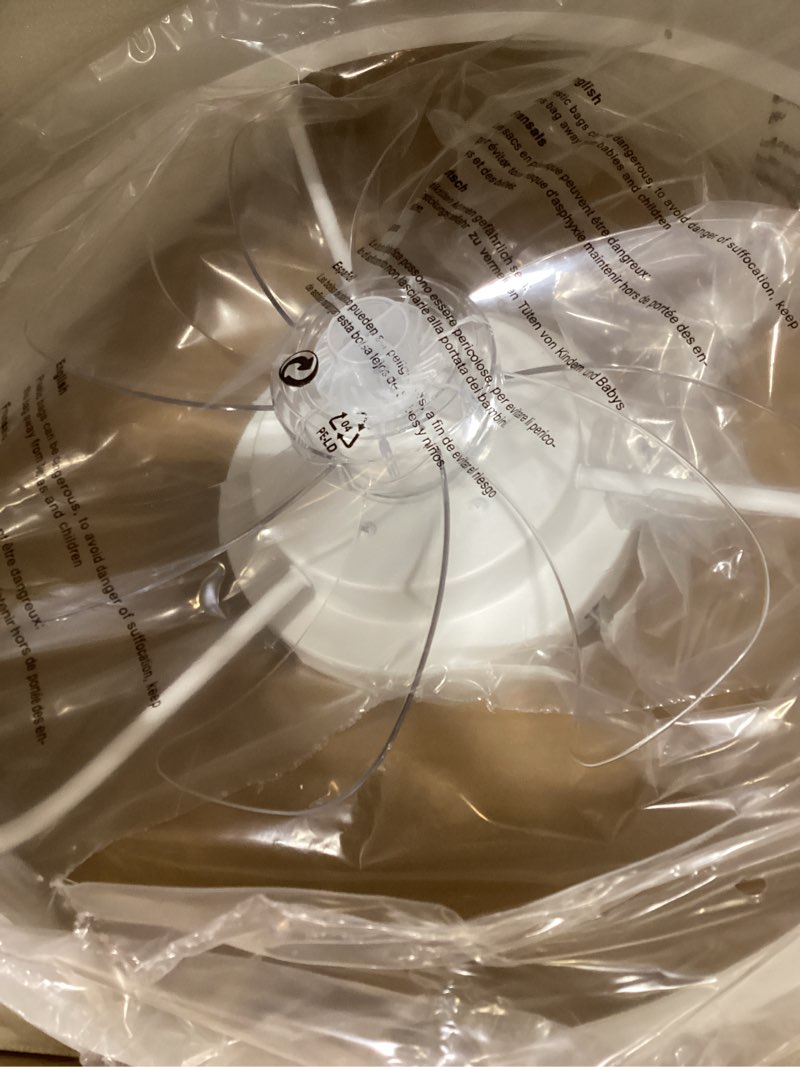 Condition photo showing As Is for Ceiling Fans with Lights and Remote Fandelier - White 20'' Flush Mount Low Profile Modern Ceiling Fans for Bedroom - Stepless Color Temperature and 6 Speeds Pure White 20 inch