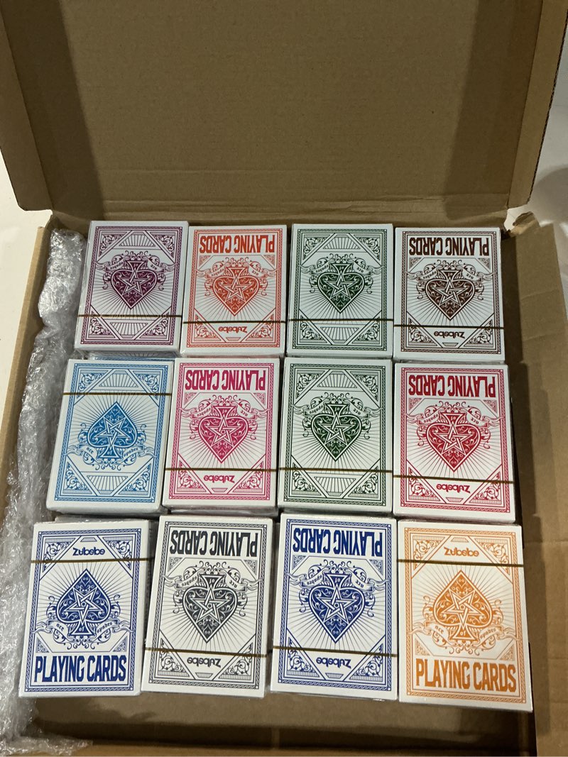 Condition photo showing New/Like New for zubebe 24 pcs pack playing cards sets with 12 colors deck of cards bulk jumbo index in poker size standard playing poker decks for nertz card game activities family game card night party supplies