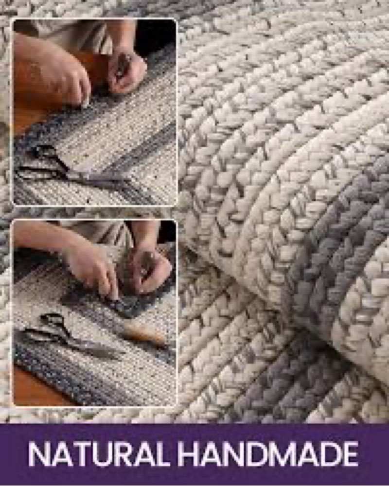 DEXI Woven Hallway Runner Rug, 2x7 Rustic Braided Vintage Carpets, Non Slip Indoor Outdoor Farmhouse Floor Rugs for Entryway, Kitchen, Laundry Room, Black/Ivory