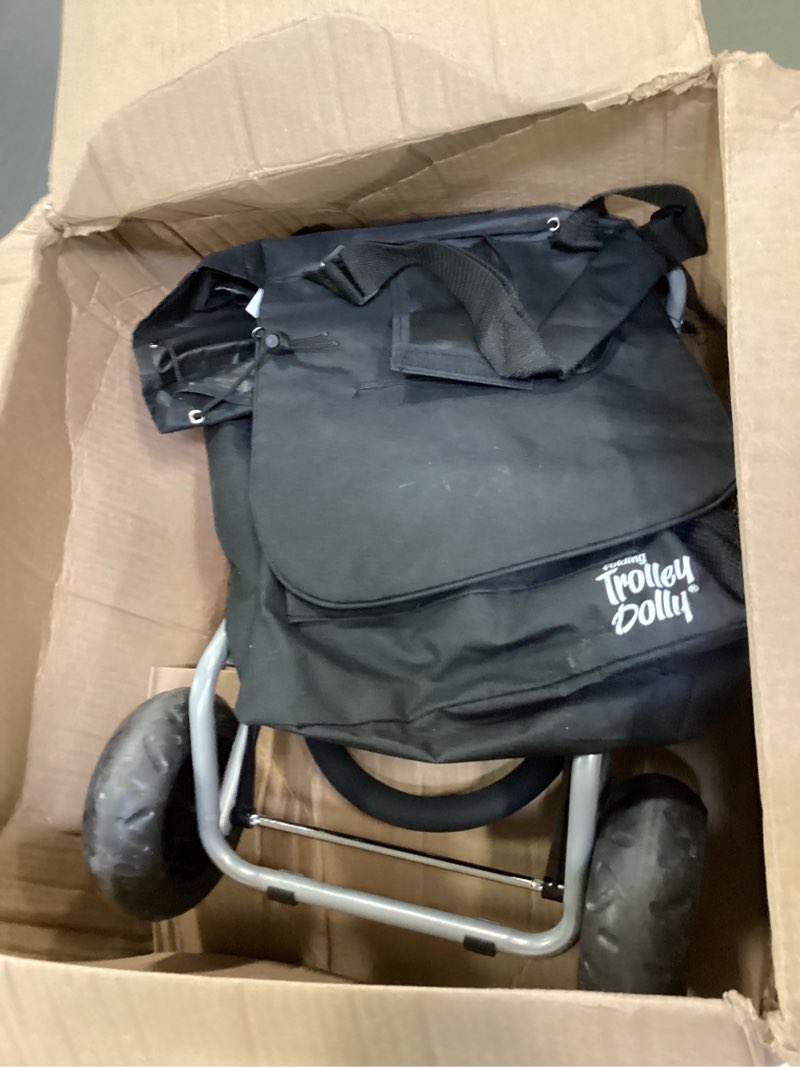 Condition photo showing As Is for dbest products Trolley Dolly Black Foldable Shopping cart for Groceries with Wheels and Removable Bag and Rolling Personal Handtruck Standard Cart Black
