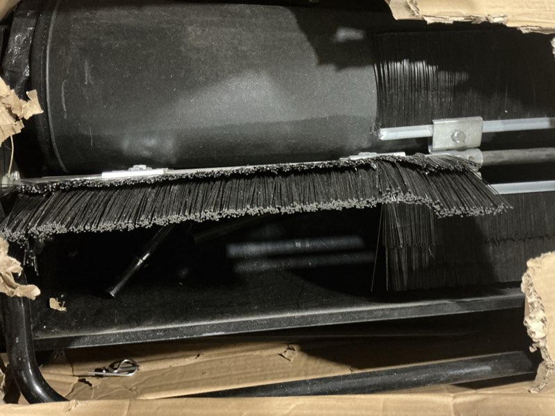 Condition photo showing As Is for agri-fab 45-0570 30" push behind lawn sweeper, 12 cu. ft hopper bag capacity; leaf & grass catcher, with adjustable brush height