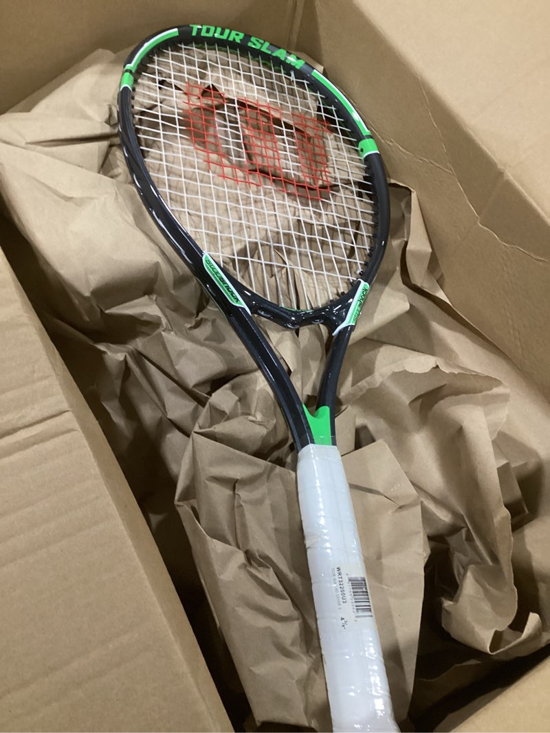 wilson tour slam adult recreational tennis racket - grip size 3 - 4 3/8", grey/green