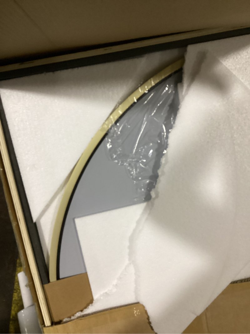 Condition photo showing As Is for komcote full length floor mirror, 82x42 inch oversized arched standing mirror in gold for bedroom, living room, dressing room - elegant freestanding leaning mirror decor gold 81"l x 41"w