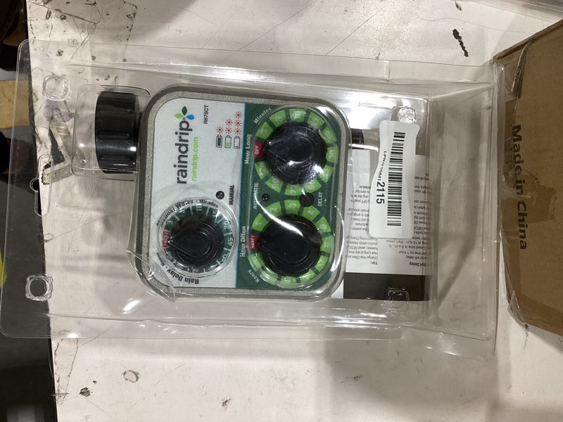 Condition photo showing New/Like New for raindrip r675ct analog 3-dial water, sprinkler timer with rain delay for drip irrigation, garden, self-watering