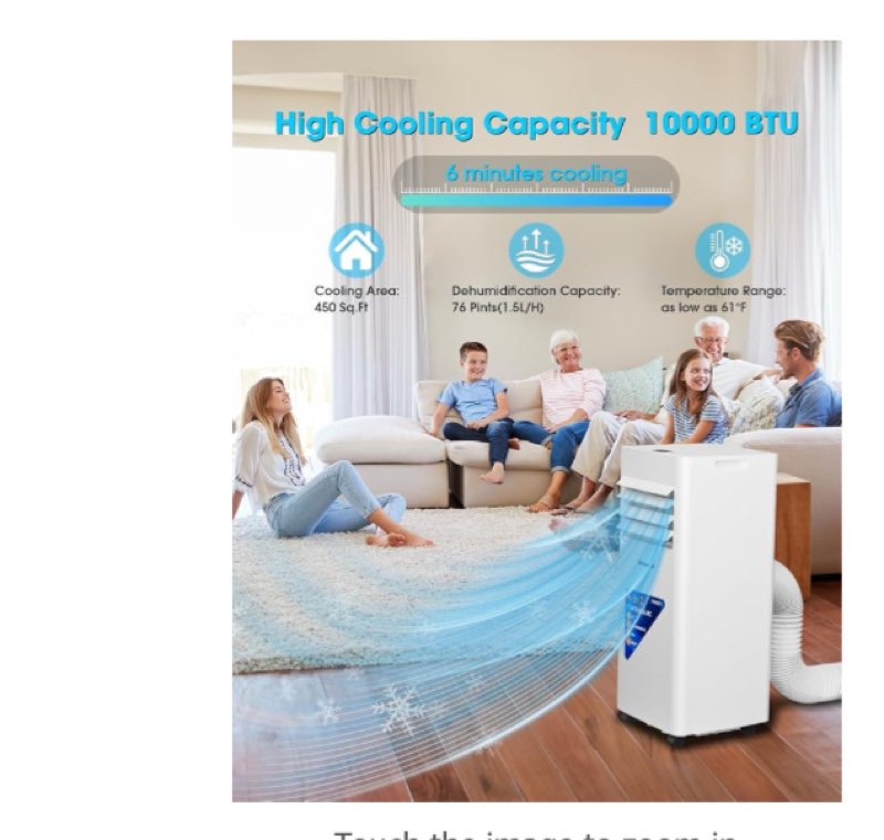 Portable Air Conditioners, Cool Up to 450 Sq.Ft, 4 IN 1 Quiet Portable AC Unit with Remote Control, Dehumidifier & Fan Modes, LED Display, 24H Timer, Installation Kits, White