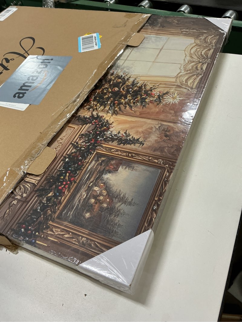 Condition photo showing New/Like New for Artiluxy Christmas LED Canvas Wall Art – 24x18in Lighted Christmas Tree with Fireplace Scene, Battery Operated, Timer Function, Vintage Holiday Décor for Home, Living Room, Entryway.
