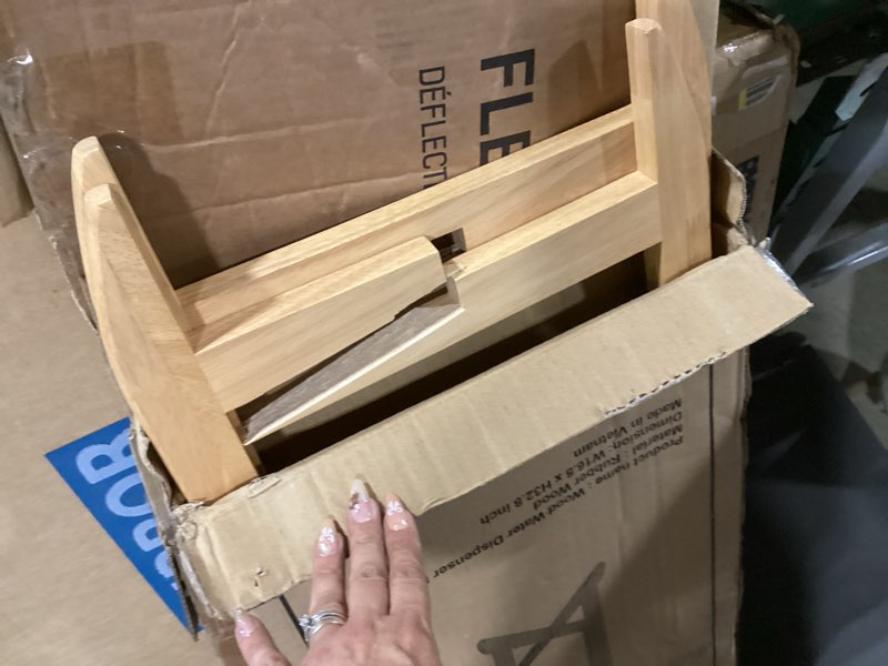 Condition photo showing As Is for natural wood water dispenser holder