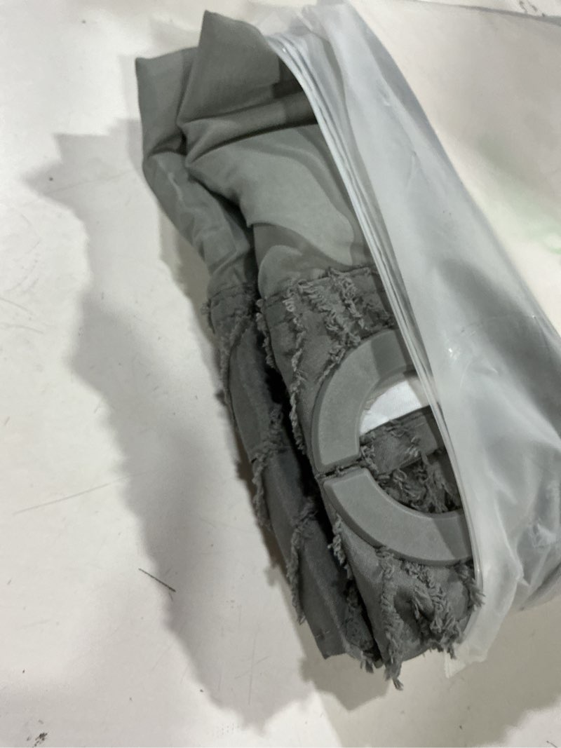 Condition photo showing Good Condition for no hook shower curtain and liner set?boho style with see through top window, grey fabric tufted striped textured outer curtain & waterproof inner liner, grey/gray, 71wx77h 71"w x 77"l (pack of 1) warmgrey