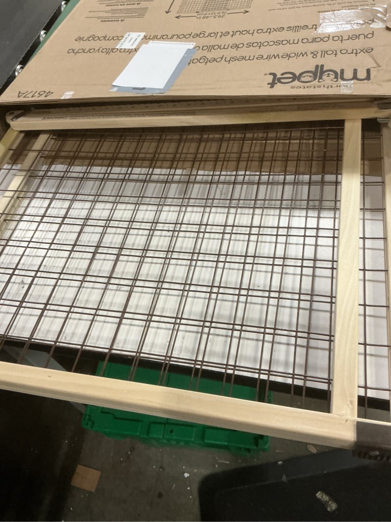Condition photo showing Good Condition for mypet north states extra tall & wide wire mesh dog gate: 29.5-48" wide, 37" tall, natural finish, made in usa 29.5"-48" wide, 37" tall