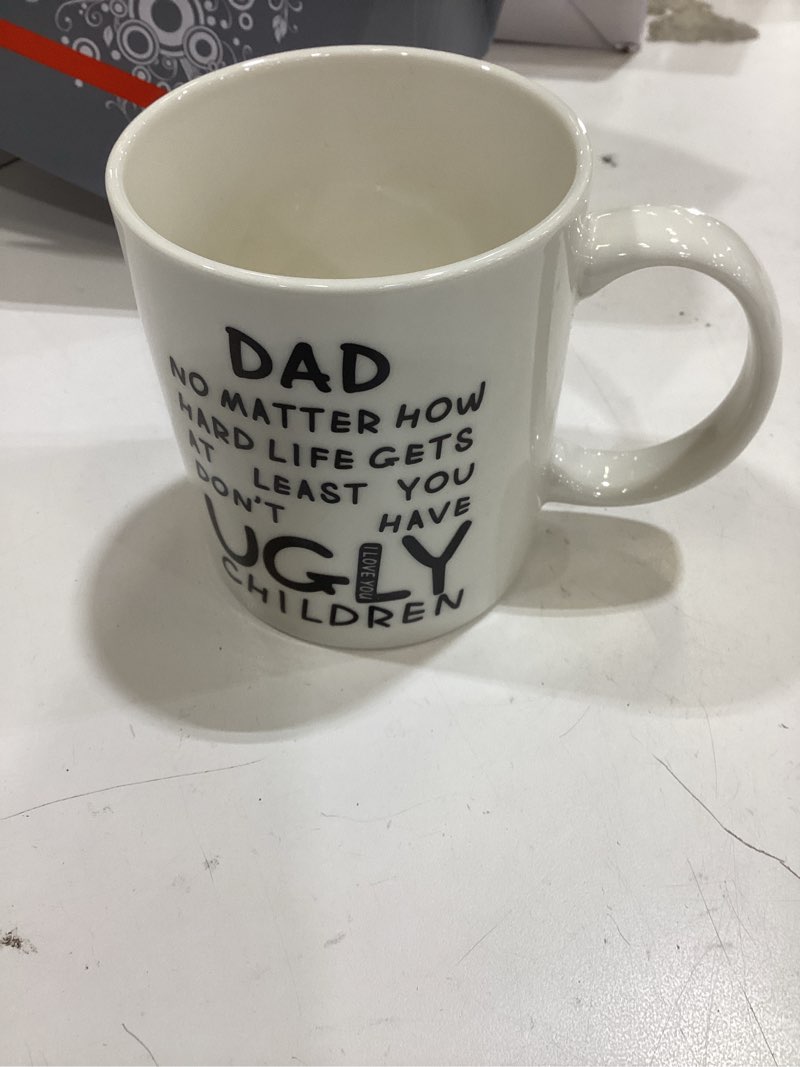 Condition photo showing Good Condition for fathers day dad gifts from daughter son - 11oz funny coffee mug for dad husband from wife kids unique ceramic cup printed on both sides personalized birthday father’s day presents for daddy stepfather white