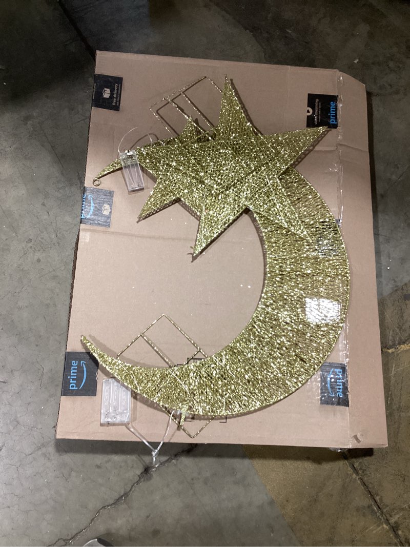 Condition photo showing Good Condition for pre-lit eid mubarak decorations for home metal eid star moon crescent light ramadan decorations outdoor lighted night lamp sign with led string for yard lawn pathway star and moon multiple size 1