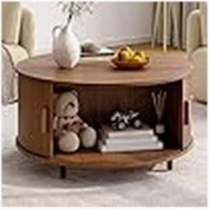 31.5" modern round coffee table with 360° curved sliding door.