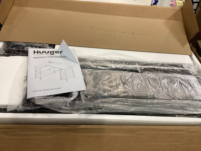 Condition photo showing Good Condition for Huuger L Shaped Office Desk with Power Outlets, 47 Inch Computer Desk with 3 Drawers, Shelves, for Gaming, Corner Work, Home Office, Study, Black Black 47inch