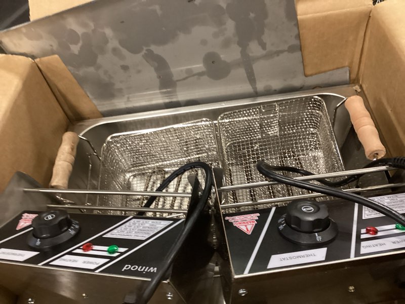 Condition photo showing As Is for Commercial Deep Fryer with Baskets, 3400W 12.7QT/12L Thickened Stainless Steel Countertop Electric Oil Fryer, Large Capacity with Temperature Control (12L Pro)