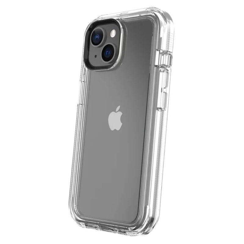 onn rugged phone case with holster for iphone 15 plus / iphone 14 plus - clear
