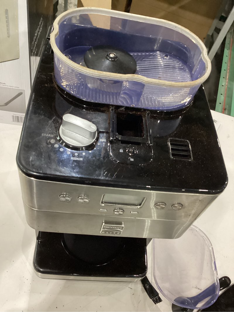 Condition photo showing As Is for Kenmore Elite Grind and Brew Coffee Maker - Built-In Grinder, Automatic Drip Coffee Machine, 12 Cup Programmable Brewer, Bean Grinder and Ground Coffee Brewer, Coffee Maker and Grinder Combo