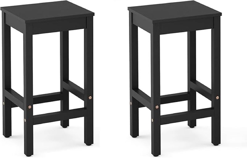 Cozyman 26 Inch Bar Stools, Set of 2 Bar Chairs, Kitchen Counter Seat with Footrests, Acacia Wood Barstools for Dining Room, Kitchen, Counter, Cafe, Black