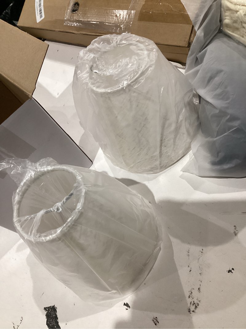 Condition photo showing Good Condition for glooglitter 2 pcs small clip-on chandelier rattan lamps set shade scalloped lampshade 3"top x 6"bott
