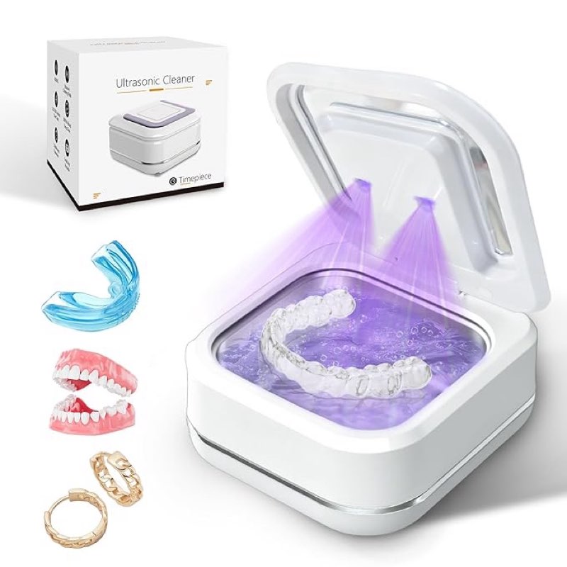 ultrasonic retainer cleaner for aligners, mouth guards & dentures, 42khz compact ultrasonic denture 