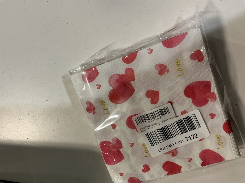 Condition photo showing New/Like New for 50pcs Valentines Day Paper Napkins Party Decorations, Watercolor Red Heart Disposable Luncheon Napkins Party Supplies for Valentins Galentines Weeding Engagement Dinner Cocktail Table Decor