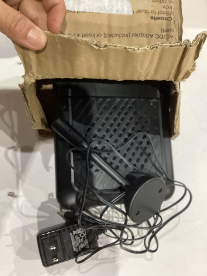 Condition photo showing Good Condition for portable cassette player tape recorder. record to cassettes via mic or aux in. built-in speaker to listen to cassettes. includes external mic, aux in cable and ac adapter